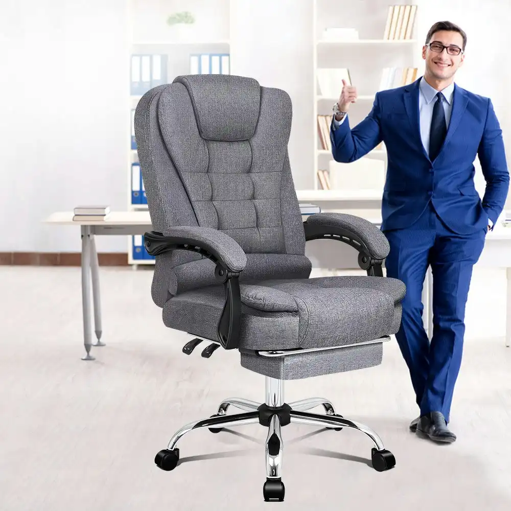Alfordson Office Chair Executive Fabric Seat with Footrest Grey