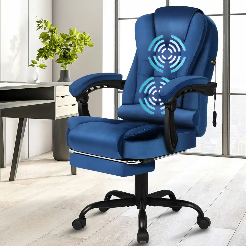 Alfordson Massage Office Chair Footrest Executive Velvet - Blue