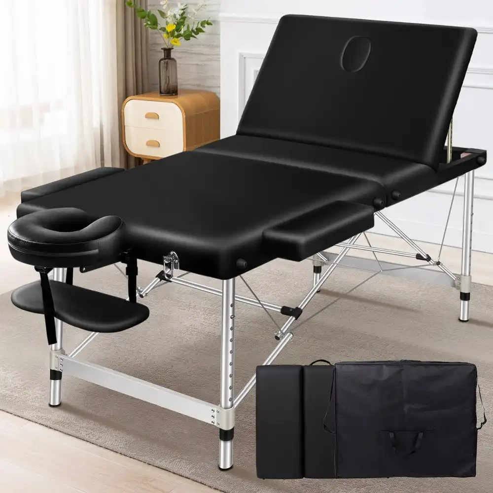 Alfordson Massage Table 3 Fold 85cm Foldable Portable Aluminium Bed Desk Black