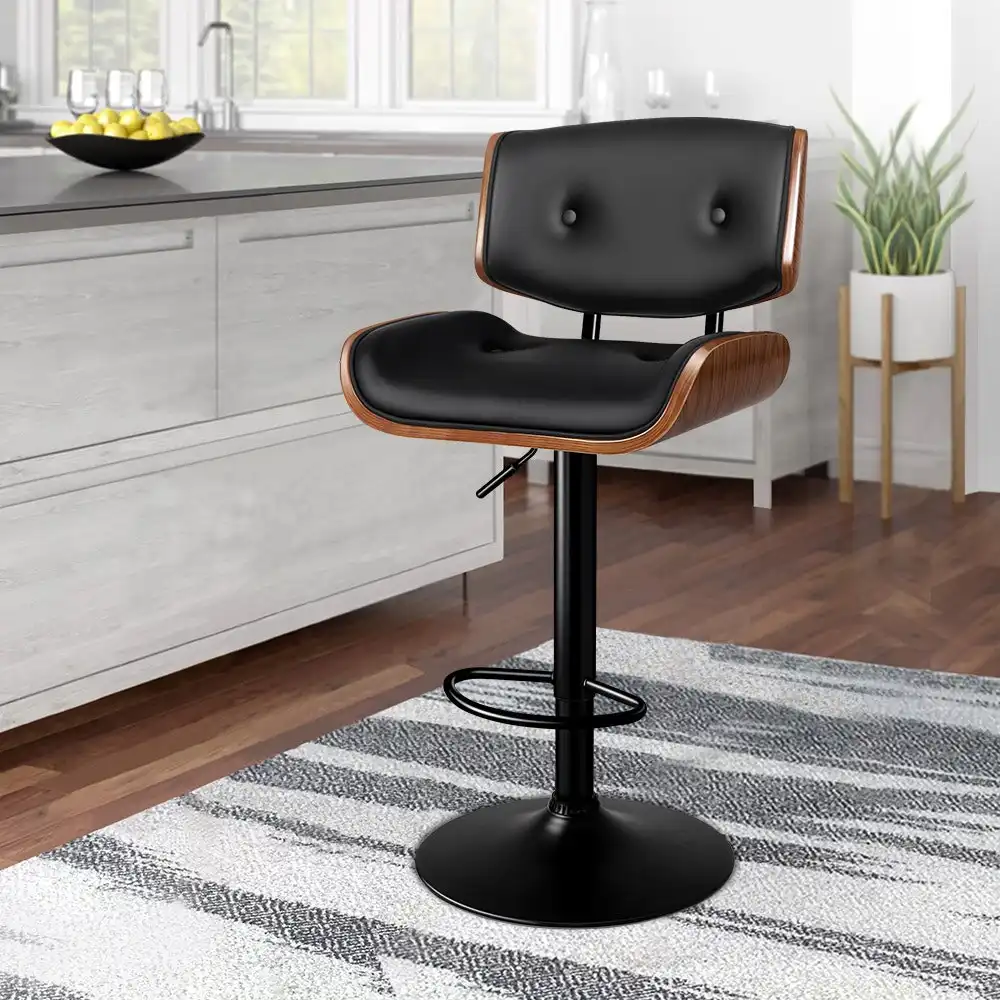 Alfordson 1x Bar Stool Kitchen Swivel Chair Wooden Leather Gas Lift Kayla