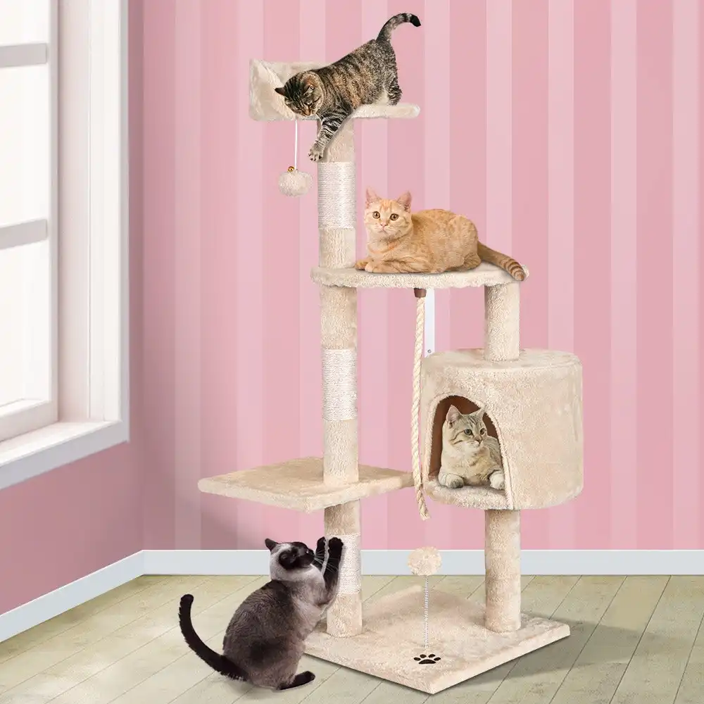 BEASTIE Cat Tree Scratching Post Scratcher Tower Condo House Furniture 112CM Beige
