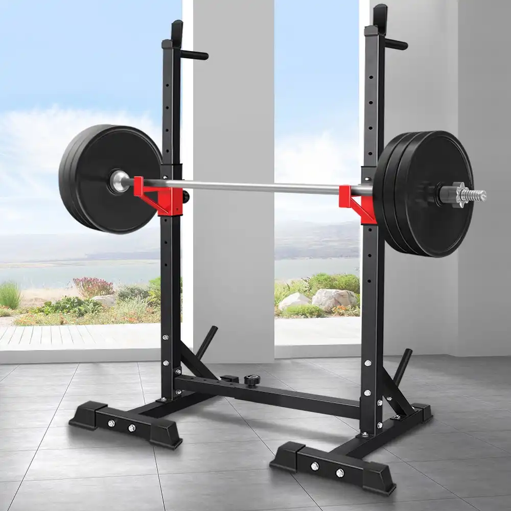 Black Lord Adjustable Squat Rack Fitness Weight Bench Lifting Barbell Stand Gym