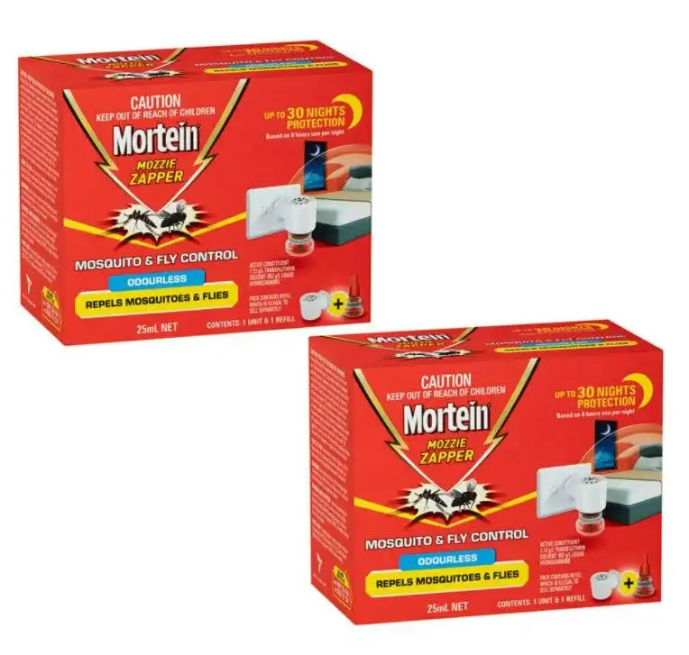 2 Pack Mortein Mosquito & Fly Mozzap Zapper Odourless Refill