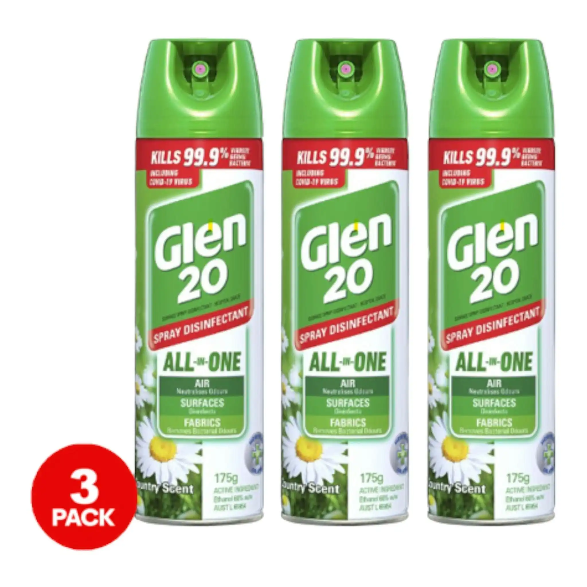 3 Pack Glen 20 Spray Disinfectant Country Scent 175g