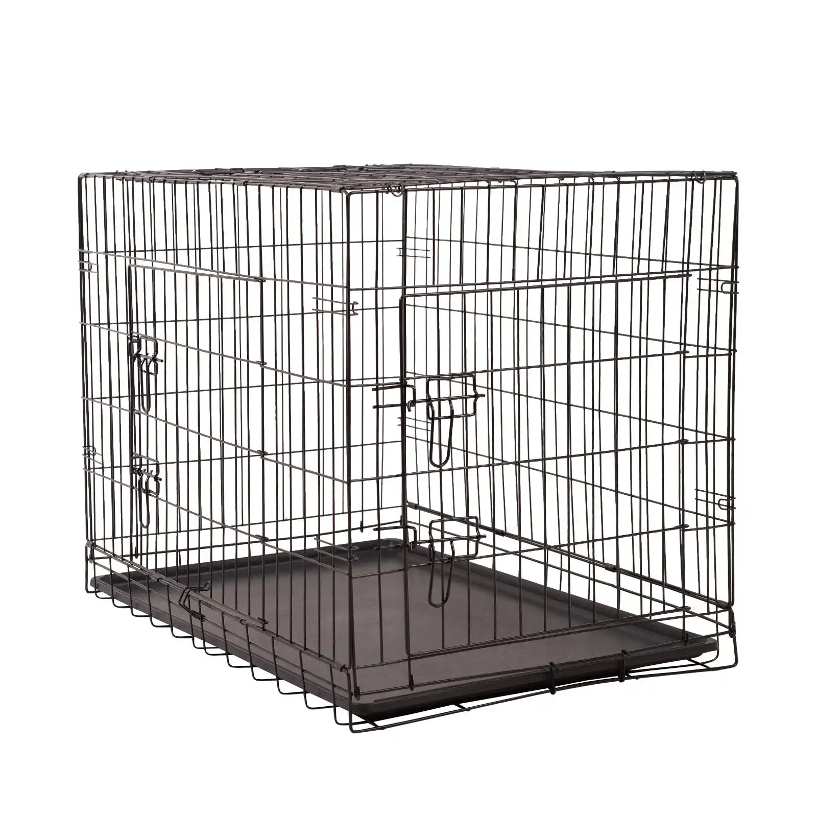 4Paws Dog Cage Pet Crate Cat Puppy Metal Cage ABS Tray Foldable Portable Black