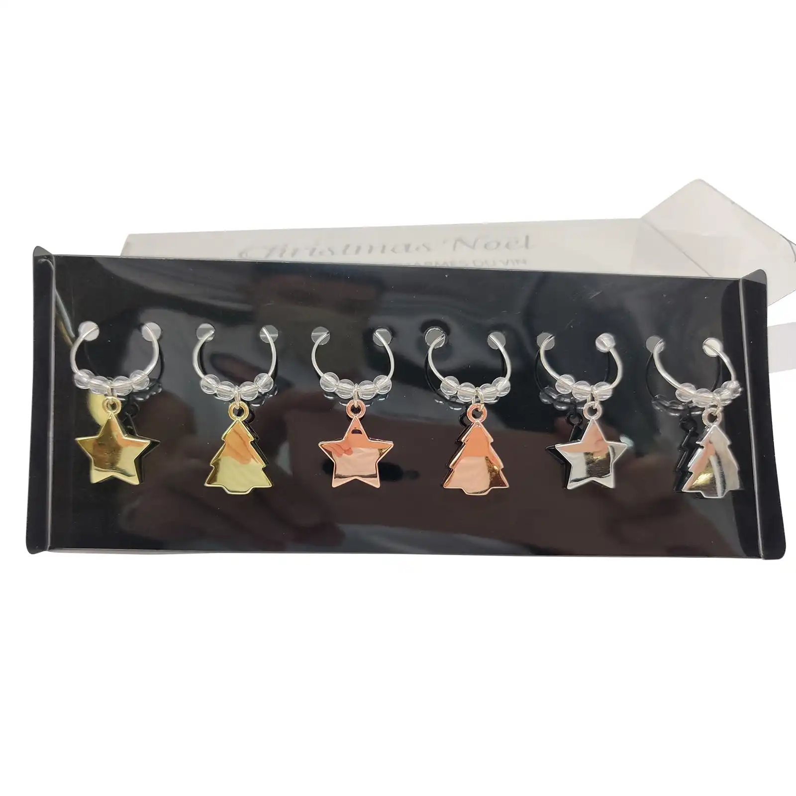 Bread and Butter (3) Star and (3) Tree Wine Glass Charms - 6 Pack