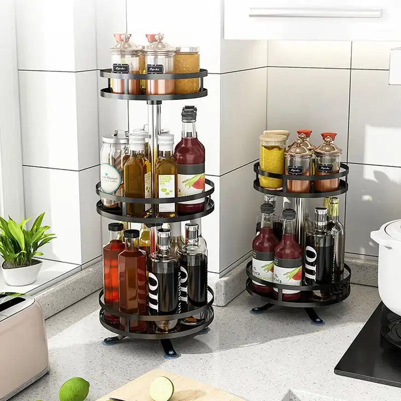 Viviendo Round Rotating Spice Rack Organsier for Pantry, Kitchen Countertop, Multitiered in Stainless Steel