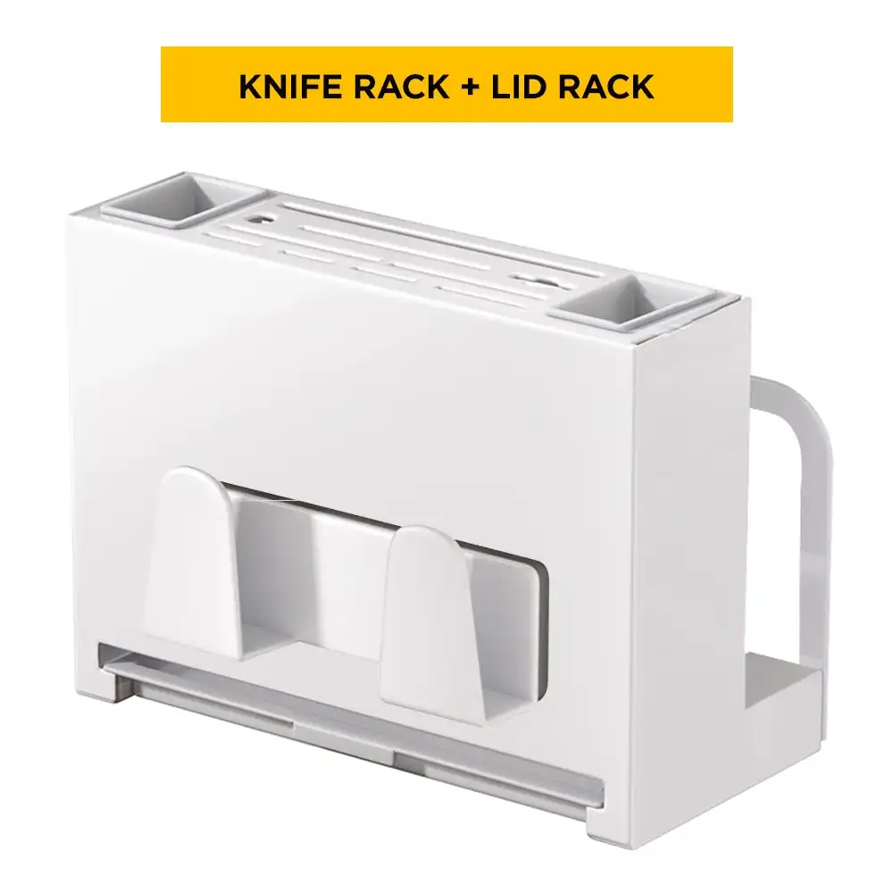 Viviendo Kitchen Knife Block Organiser Storage Cutting Board Holder in Carbon Steel With Lid Holder