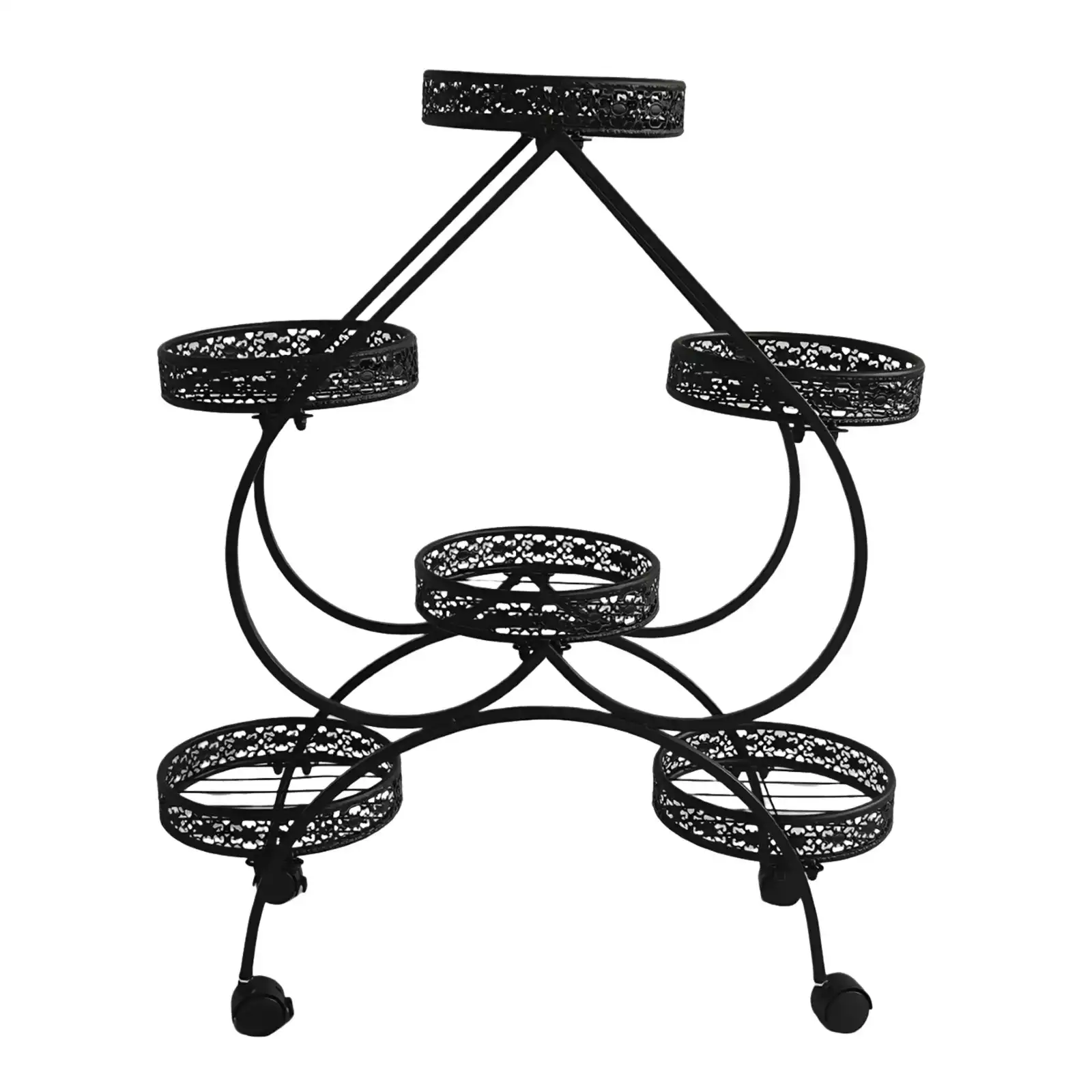 Viviendo 4 Tiers 6 Flower Potted Holders Indoor Metal Plant Stand with Wheels - Spades Black