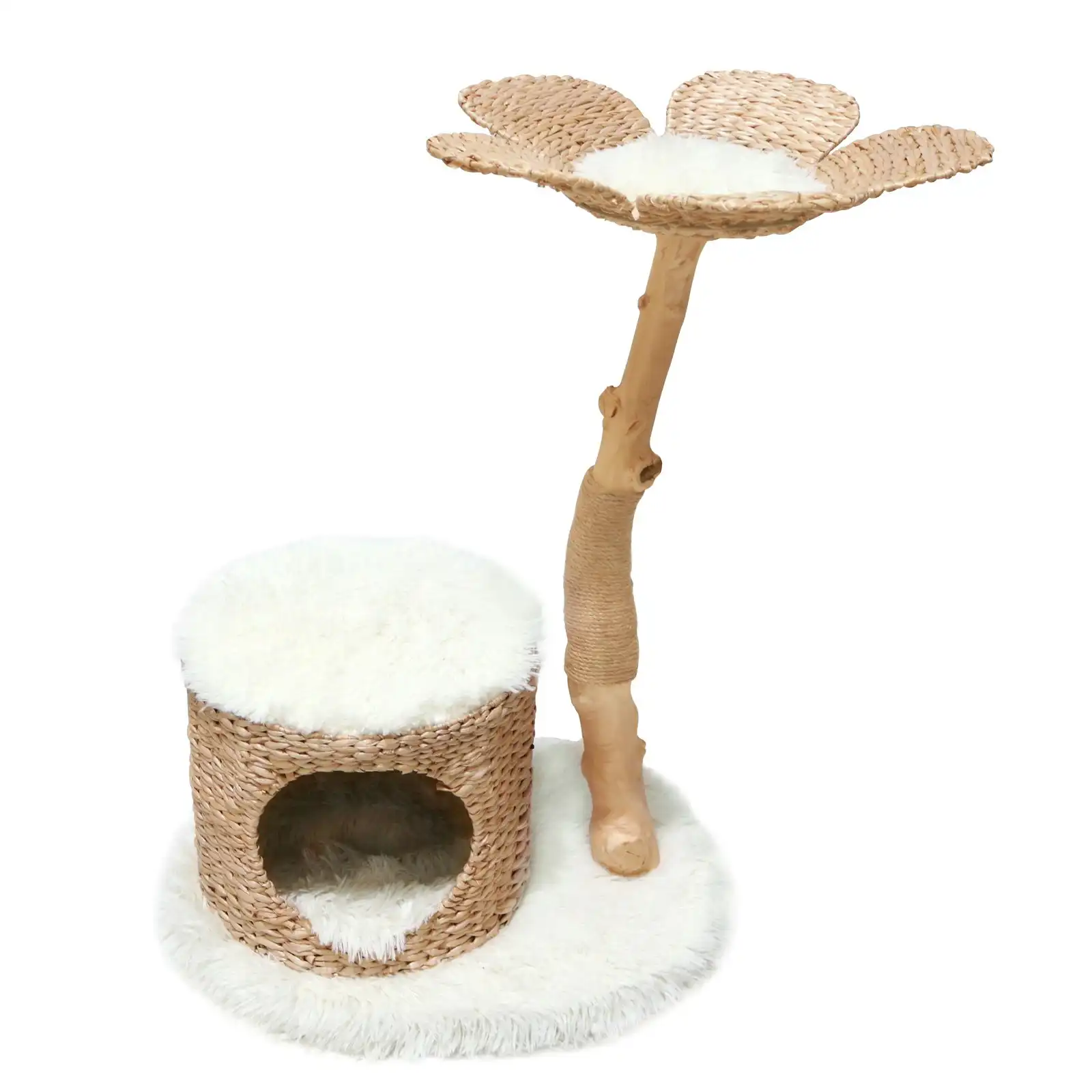 Furbulous Selected Real Wood Cat Tree Rattan tower with Condo House - 81cm