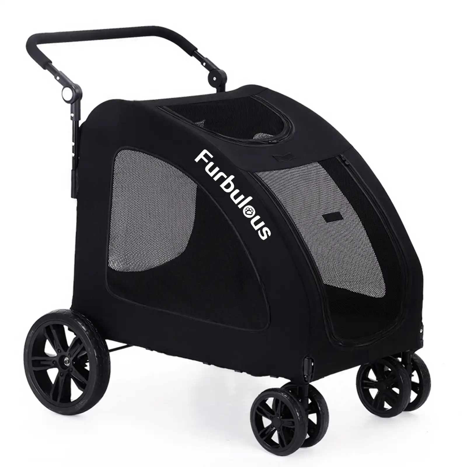 Furbulous Pet Dog Stroller Pram Carrier Cat Travel Foldable 4 Wheels 50kg Capacity - Black