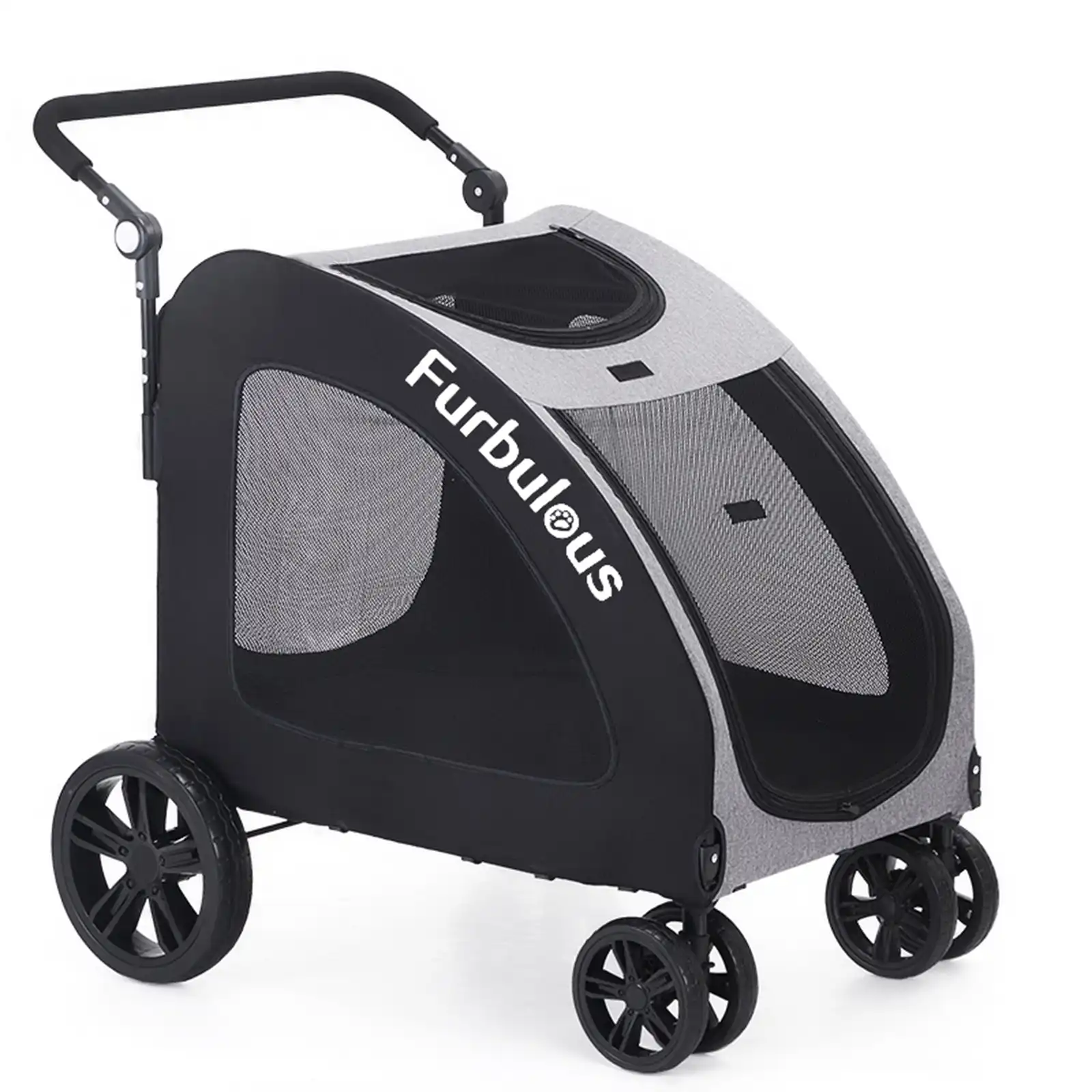 Furbulous Pet Dog Stroller Pram Carrier Cat Travel Foldable 4 Wheels 50kg Capacity - Grey
