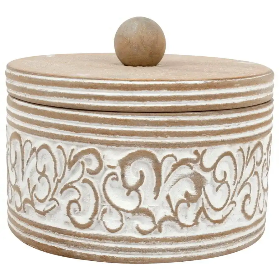 Willow & Silk Round Carved Trinket Box w/Lid