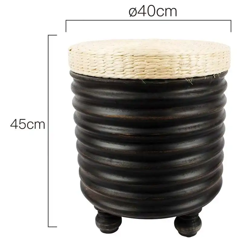 Willow & Silk Round Black 45cm Rattan Side Table/Stool on Footers
