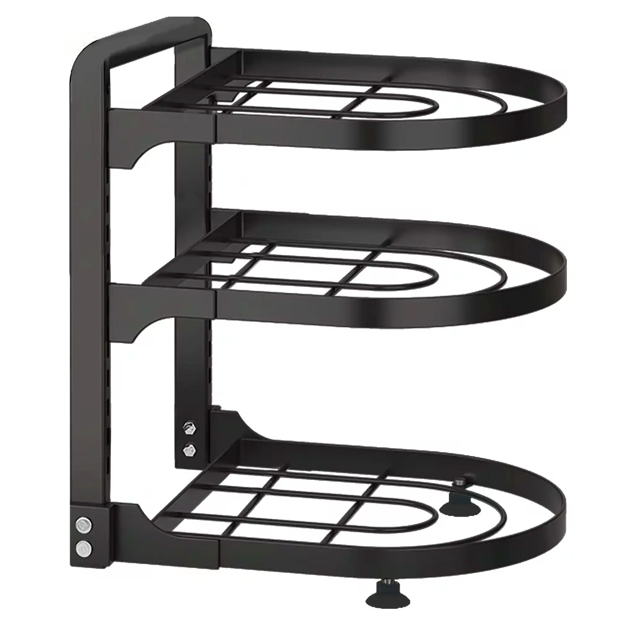3 Tier Pot Rack Organizer Pan Storage Shelf Adjustable Shelves Lid Holder Wall Mountable