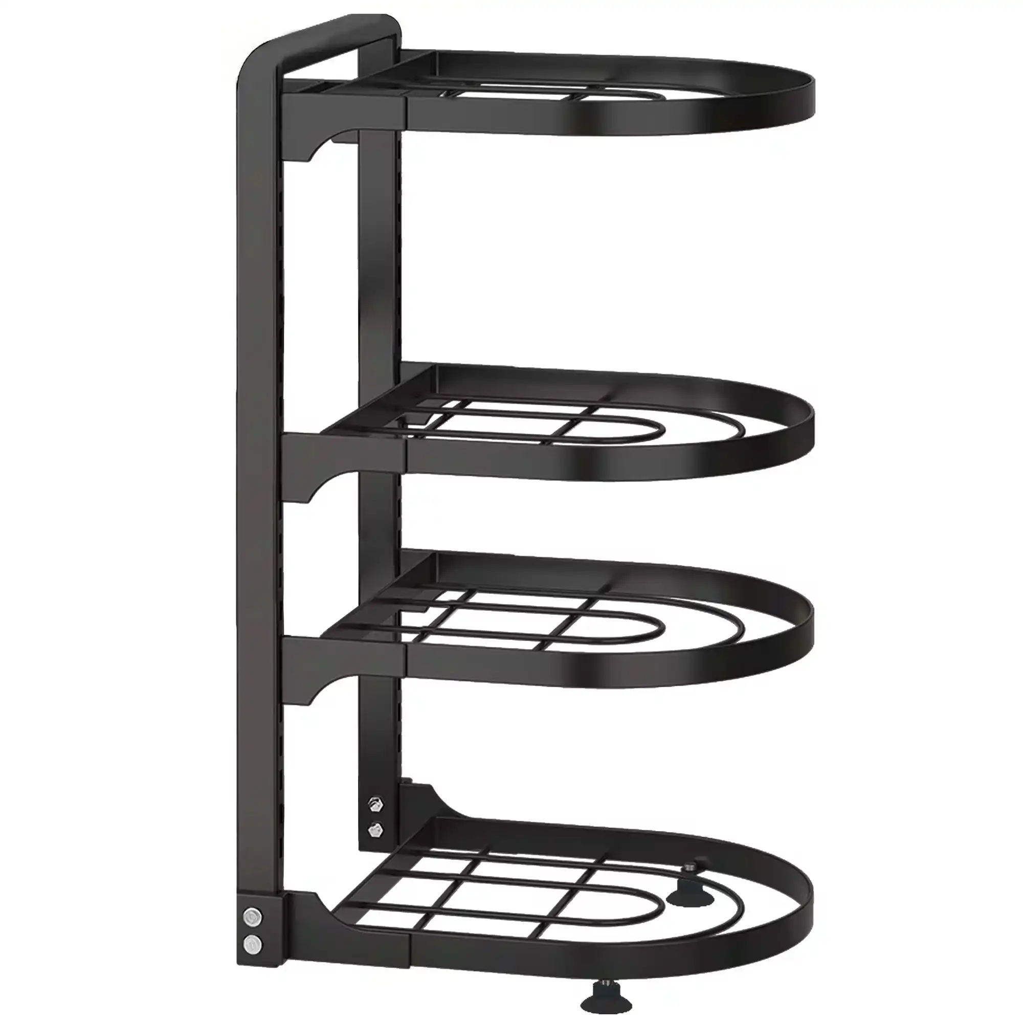 4 Tier Pot Rack Organizer Pan Storage Shelf Adjustable Shelves Lid Holder Wall Mountable