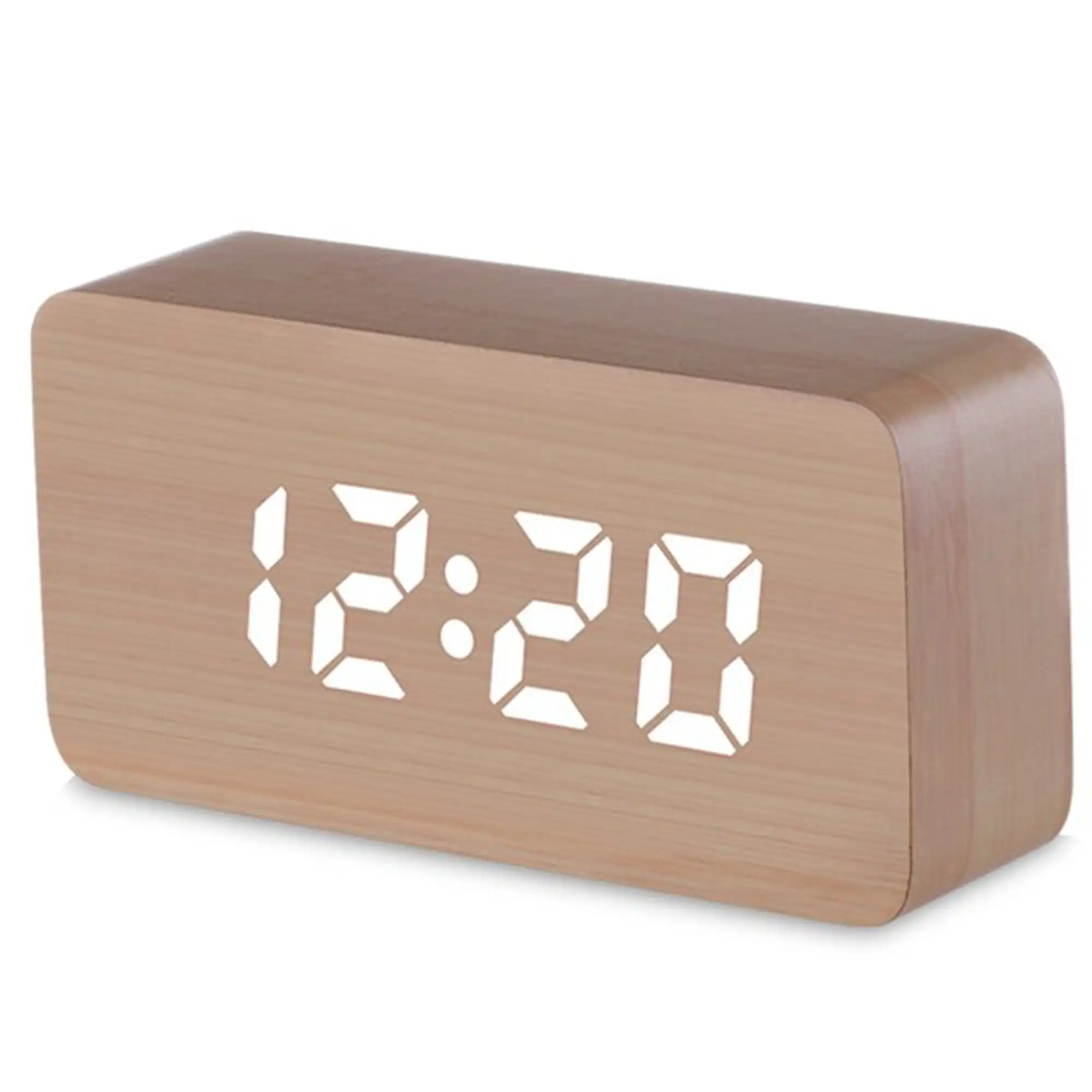 Todo LED Digital Alarm Clock 3 Alarm 115 Colour Display USB Power Woodgrain - Beige