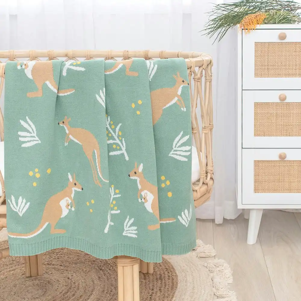Living Textiles | Australiana Baby Blanket - Kangaroo/Green