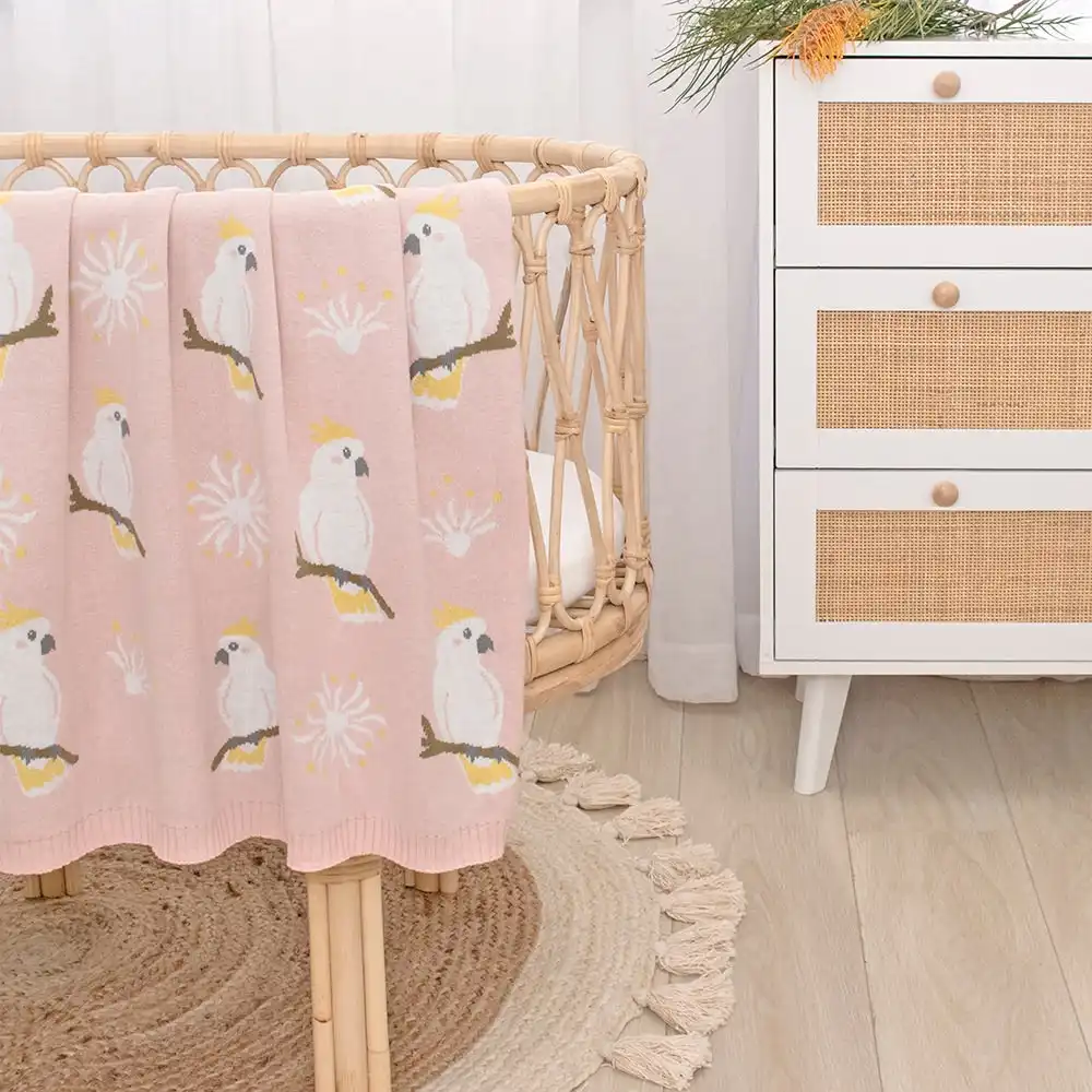 Living Textiles | Australiana Baby Blanket - Cockatoo/Blush