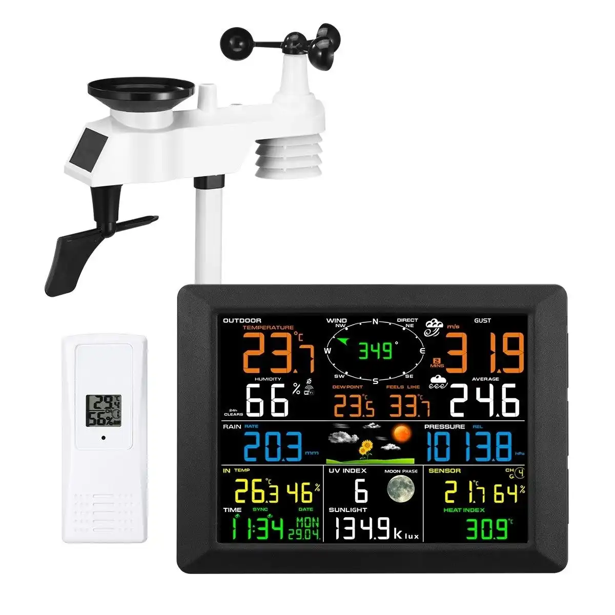 Maxkon  WIFI Weather Station Solar Powered for UV Light Temperature Humidity Wind Speed