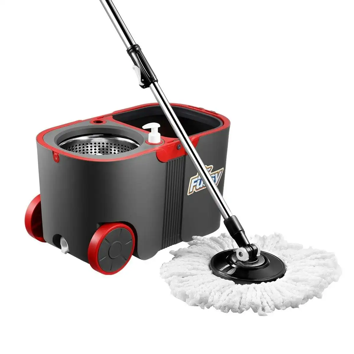 Dr FUSSY Spin Rotating Mop and Bucket Set  360 Degree with Wheels and 4 Microfibre Mop Heads