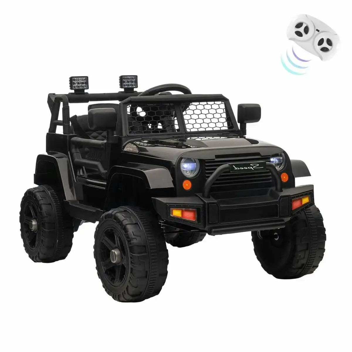 Ausway Kids Electric Car Parental Remote Control Ride On Truck Toy Jeep 12V Vehicle Spring Suspension LED AUX Port Black