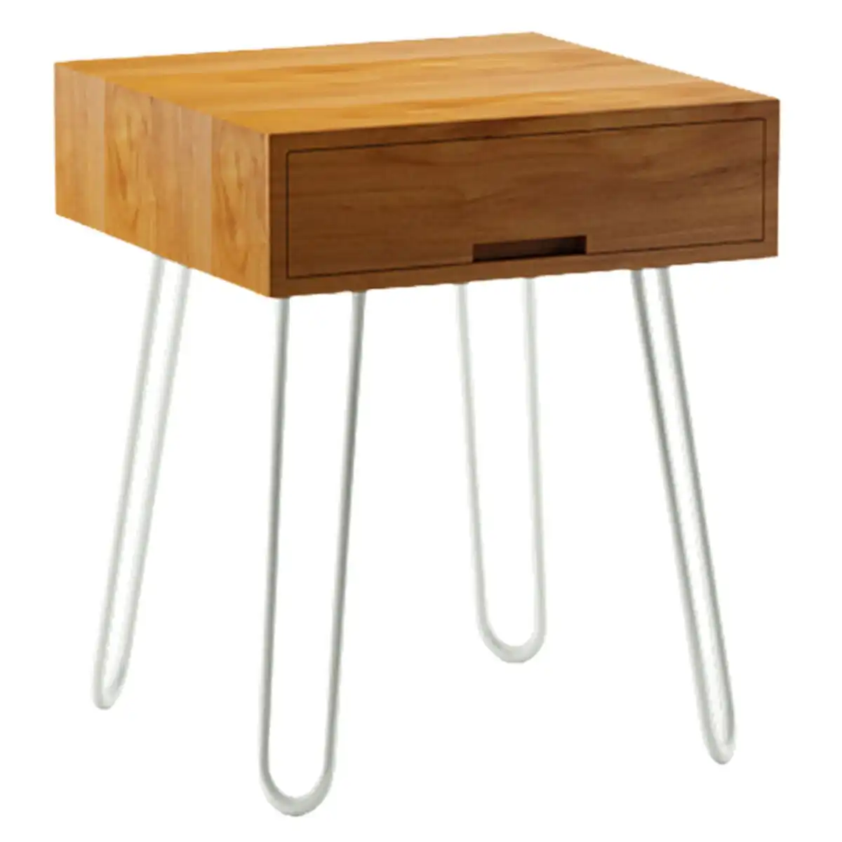 Reddie Willy Square Bedside Table Natural Teak Top White Base