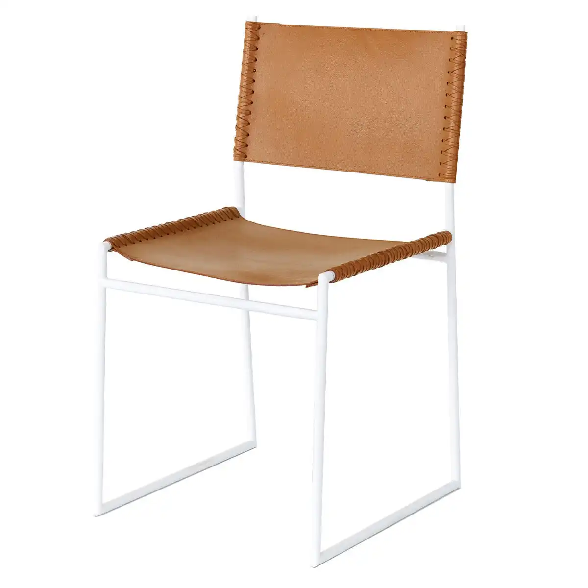 Reddie Willy Sling Dining Chair Tan Top White Frame