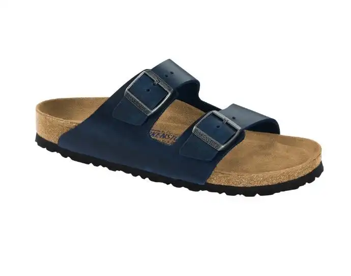 Mens Birkenstock Arizona Fl Sfb Blue Leather Slip On Sandals