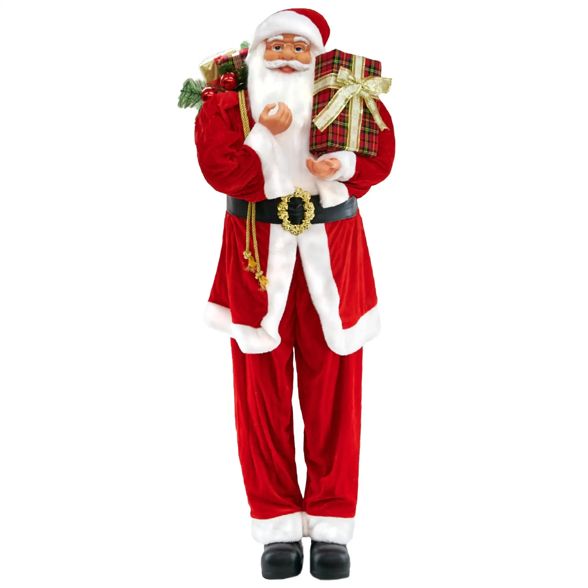Christmas Velvet Cloth Standing Santa with Gift & Sack, 150cm