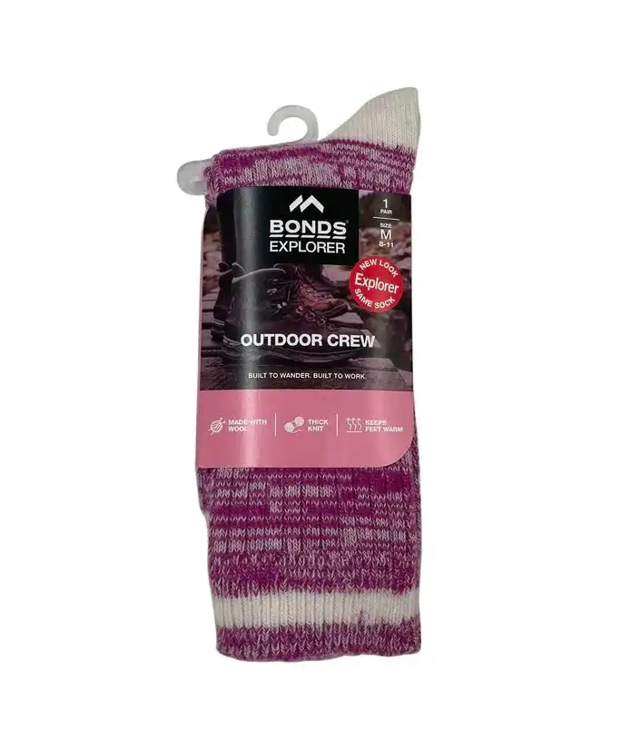 Bonds Explorer Womens Wool Crew Outdoor Socks Purple As3