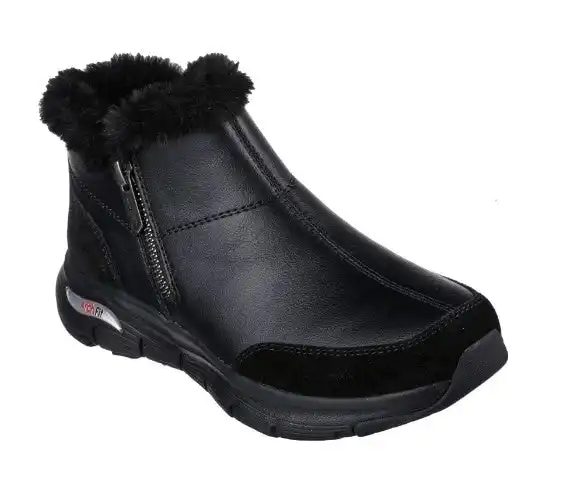 Womens Skechers Arch Fit - Casual Hour Black/Black Winter Boot Shoes