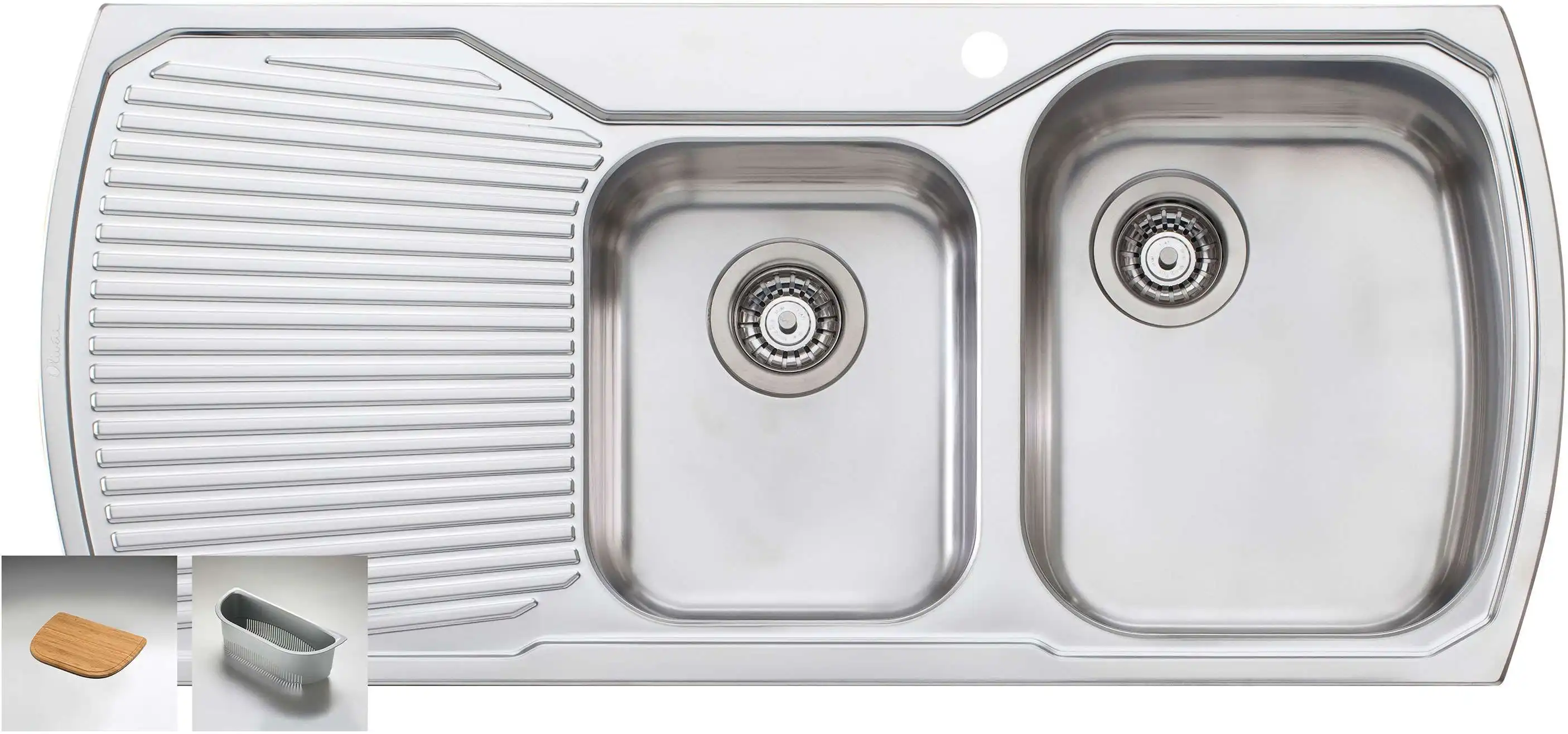 Oliveri Monet 1 &amp; 3/4 Double Right Hand Bowl Inset Sink With Drainer MO712