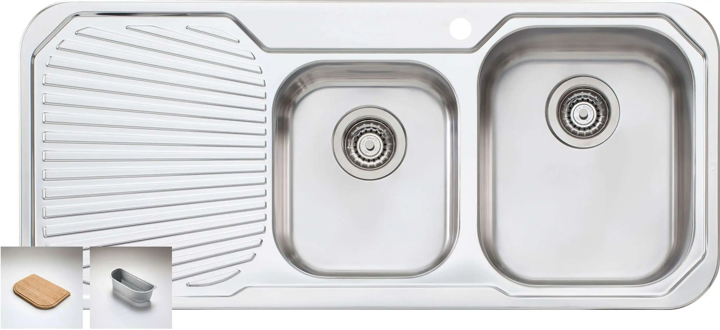 Oliveri Petite 1 &amp; 3/4 Double Right Hand Bowl Inset Sink With Drainer PE312