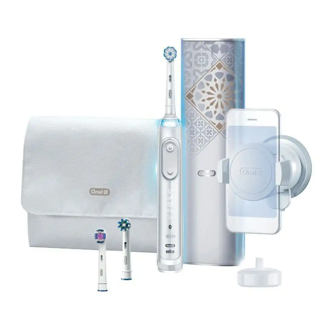 Oral-B Genius AI 10000 Electric Toothbrush with 3 Replacement Heads & Smart Travel Case - White