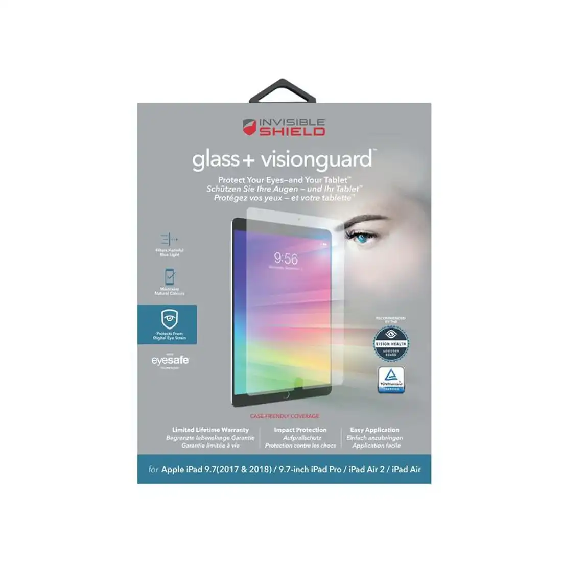 Zagg InvisibleShield Glass+ Visionguard Screen Protector for iPad Air/ Air 2/ iPad Pro 9.7 2017/18