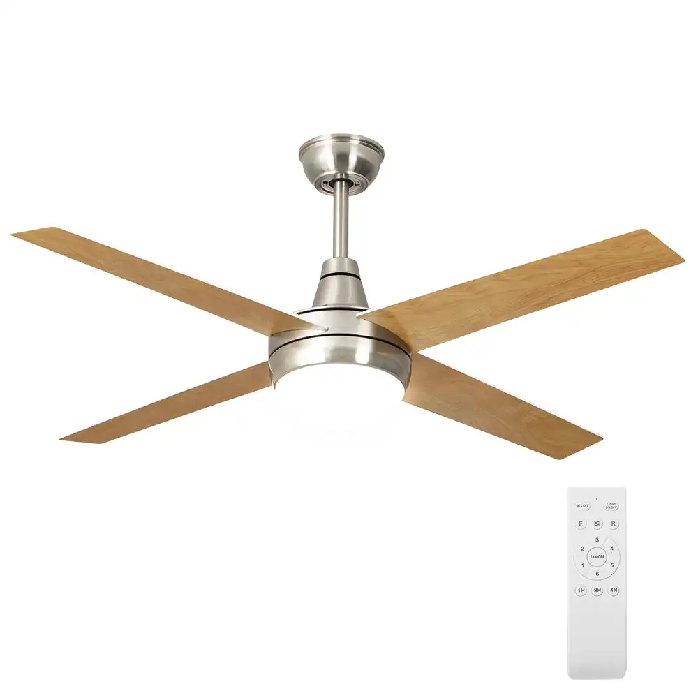 Krear 52" Ceiling Fan LED Light With Remote Control 4 Wooden Blades Wood Fans
