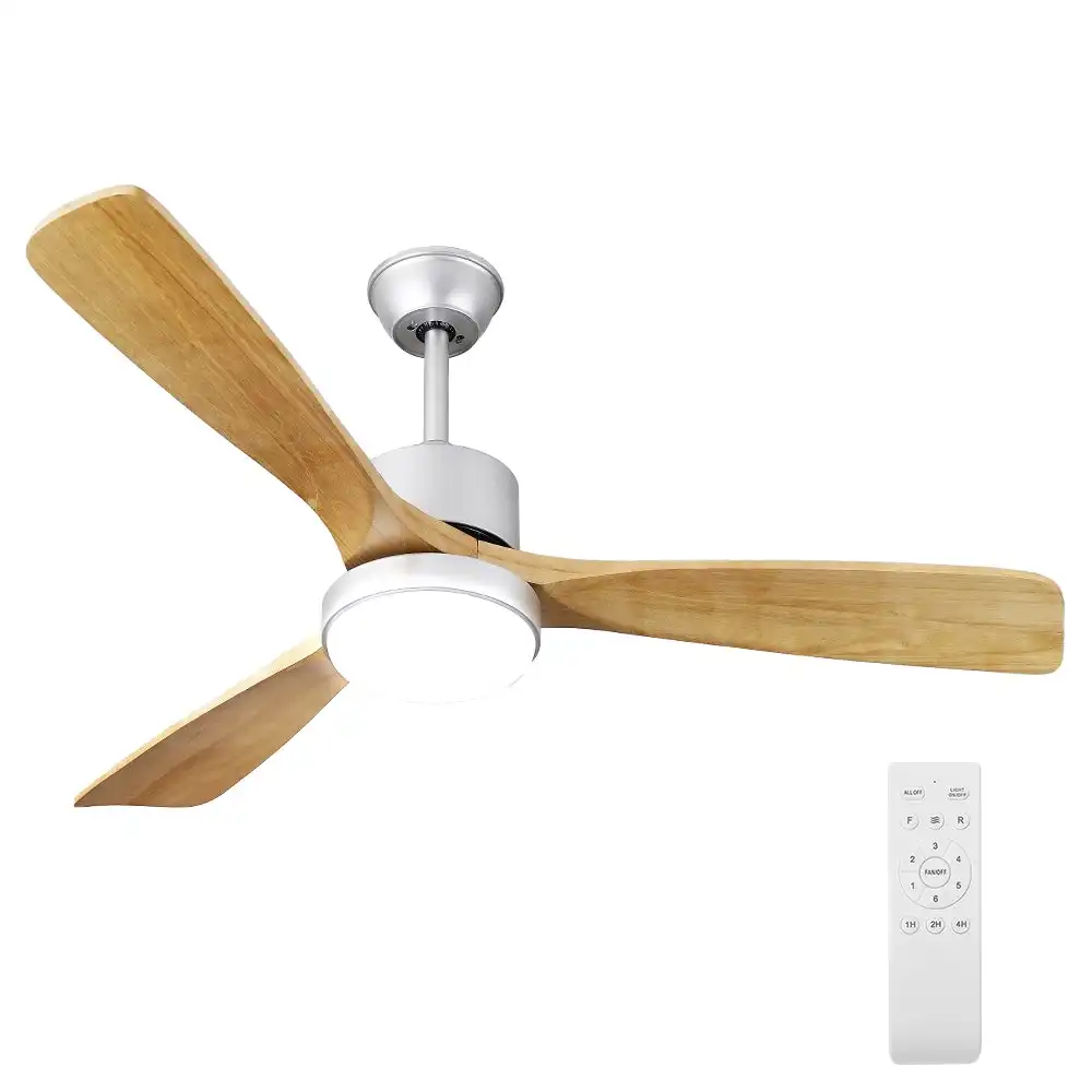 Krear 52" Ceiling Fan With Light Wooden Blade DC Motor Remote Control 6 Speed