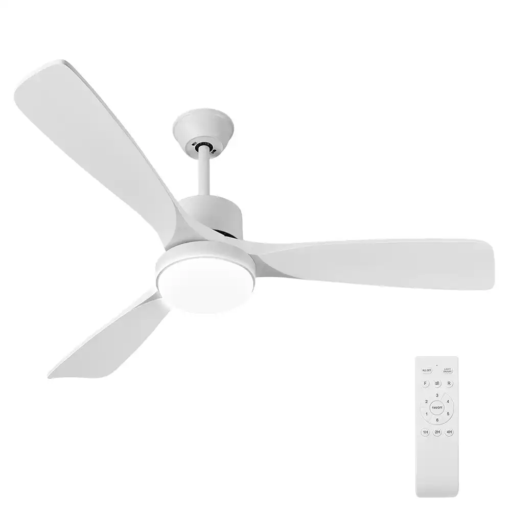 Krear 52" Ceiling Fan With Light Wooden Blade Fans DC Motor Remote Control White