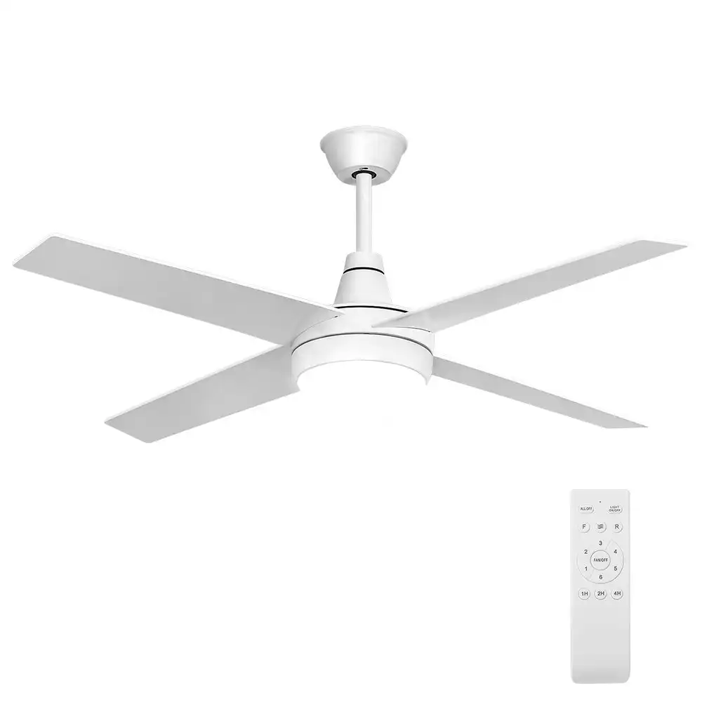 Krear 52" Ceiling Fan LED Light Remote Control Wooden Blades Timer 6 Speed White