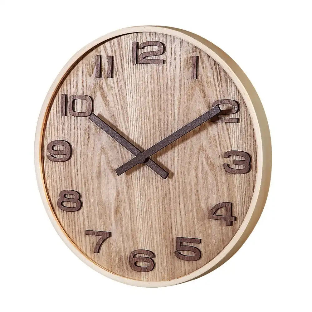 Furb Wood Wall Clock Round 40cm Large Wall Clocks Silent Non-Ticking Home Decor