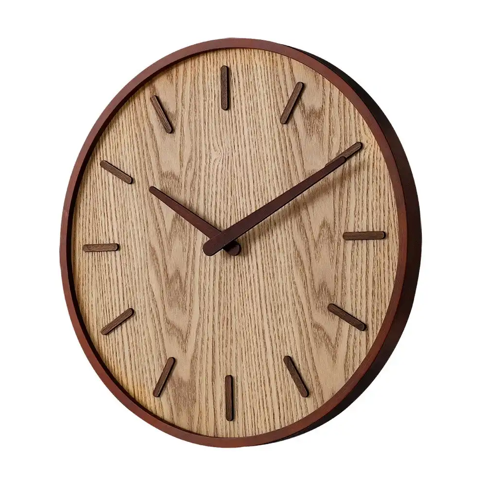 Furb Modern Wall Clock 40cm Wood Round Wall Clocks Silent Non-Ticking Home Room