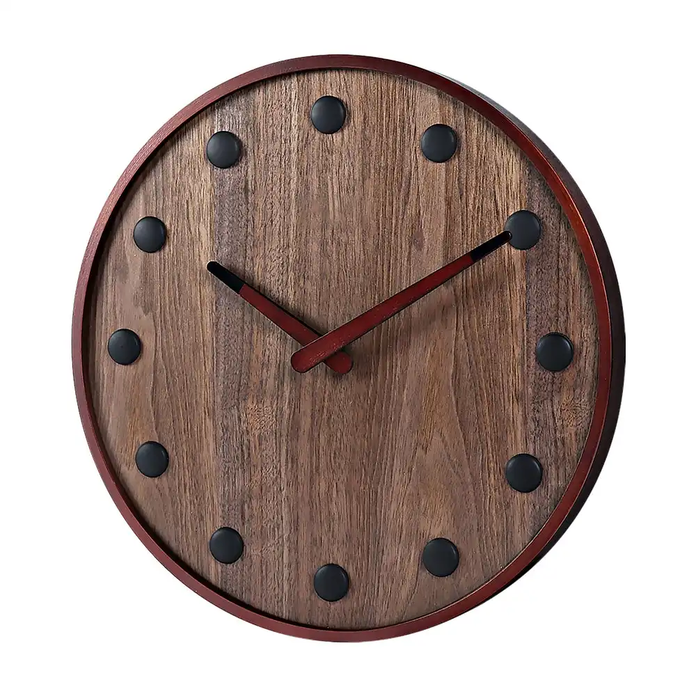 Furb Wall Clock Wood Round Wall Clocks Silent Non-Ticking Home Decor Large 35cm