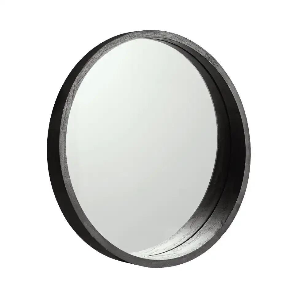 Furb Wooden Wall Mirrors Flat Round Makeup Mirror Bathroom Home Decor 100CM Black