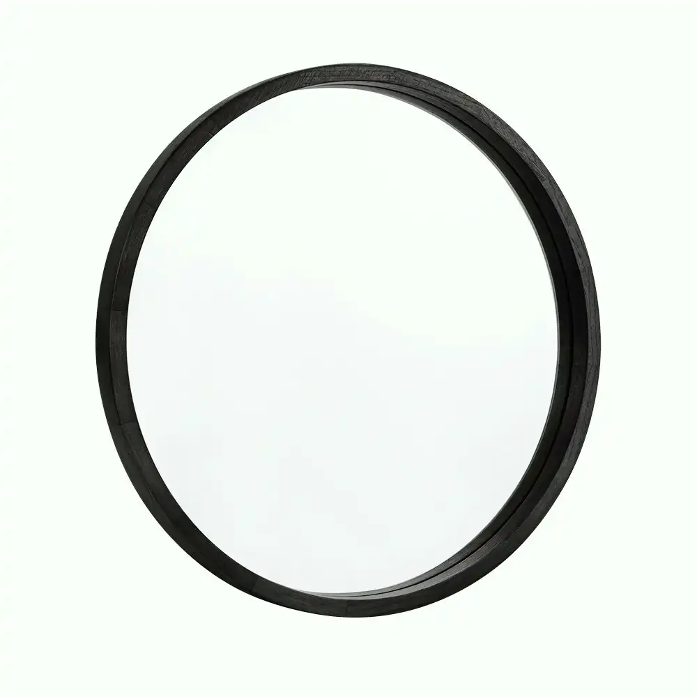 Furb Wooden Wall Mirrors Round Makeup Mirror Bathroom Home Decor 60CM Black