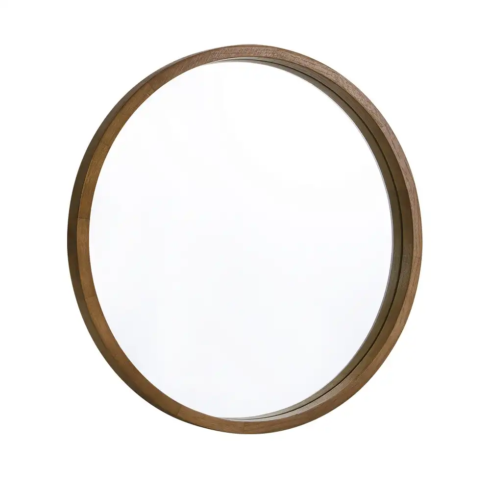 Furb Wooden Wall Mirrors Round Makeup Mirror Bathroom Home Decor 80CM Walnut Wood