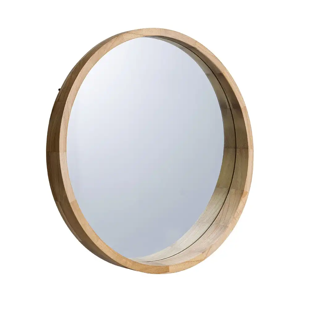 Furb Wooden Wall Mirrors Flat Round Makeup Mirror Bathroom Home Decor 100CM Original Wood