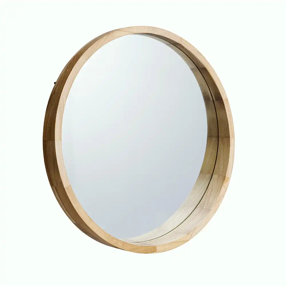 Furb Wooden Wall Mirrors Flat Round Makeup Mirror Bathroom Home Decor 60CM Original Wood