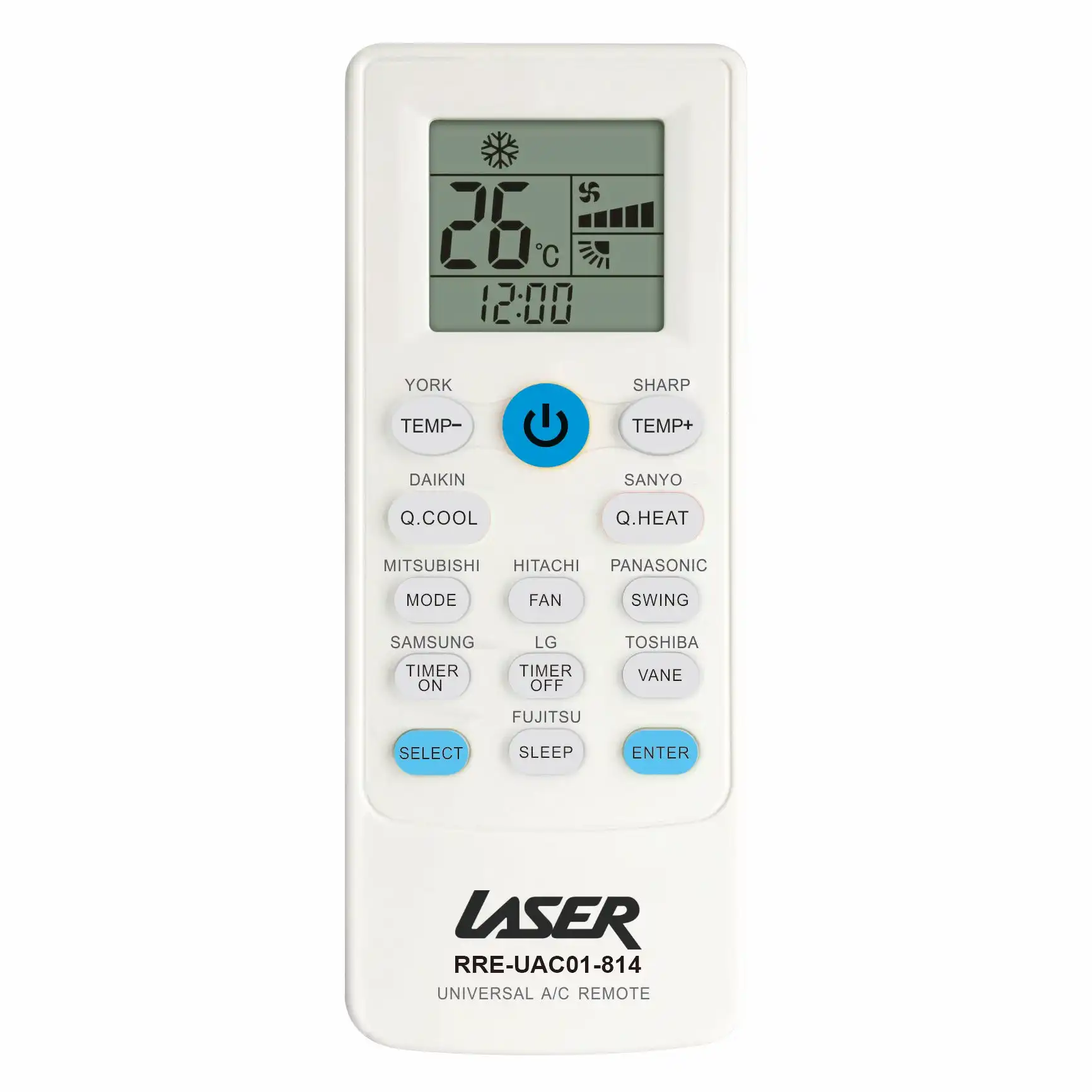 Laser Universal A/C Remote: Quick 2-Button Setup for All Major Brands