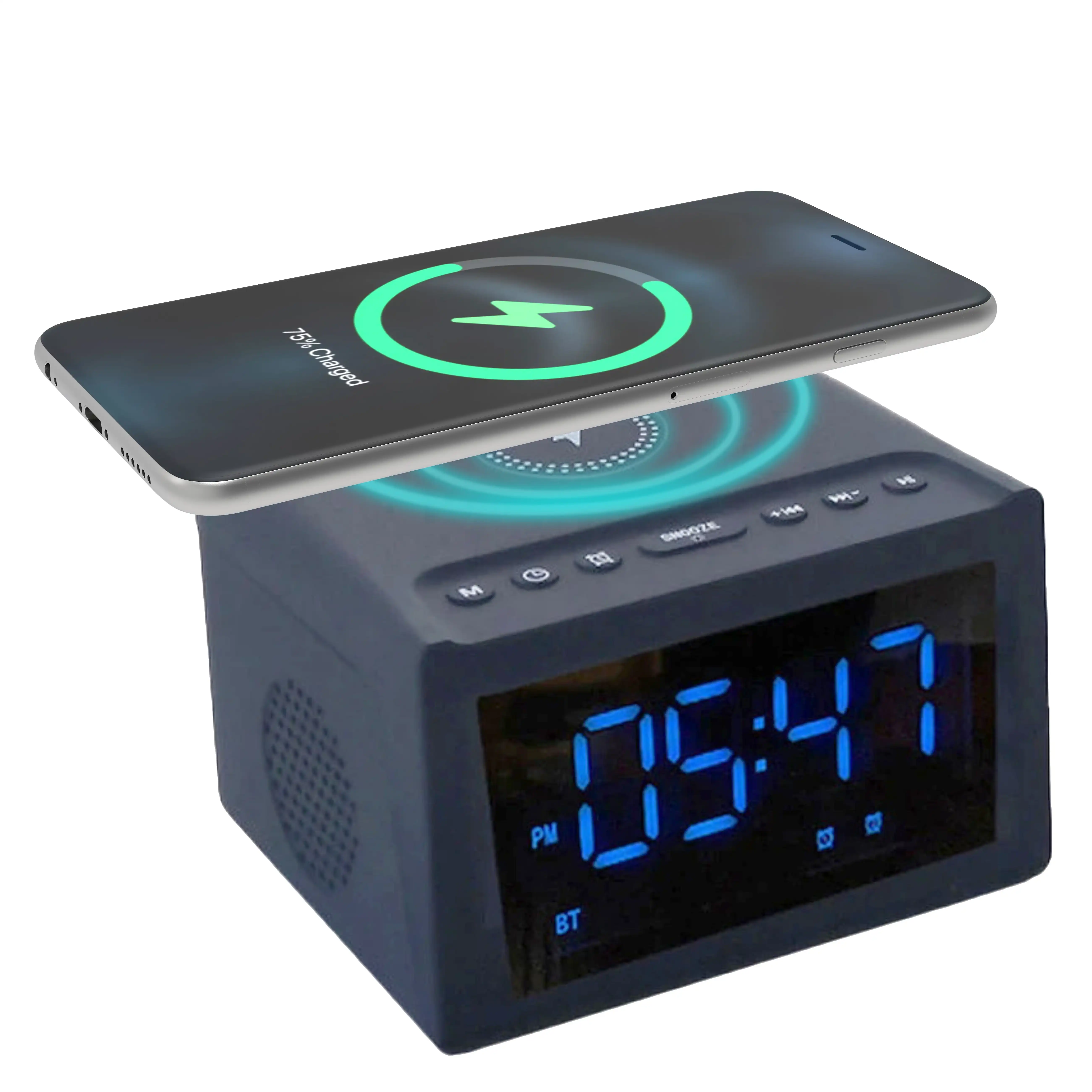 Laser Alarm Clock with 10W Wireless Charging & Bluetooth Speaker